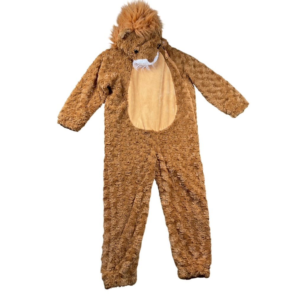 Lion Costume Toddler 4-5T Brown Plush Faux Fur Hooded Jumpsuit Tail